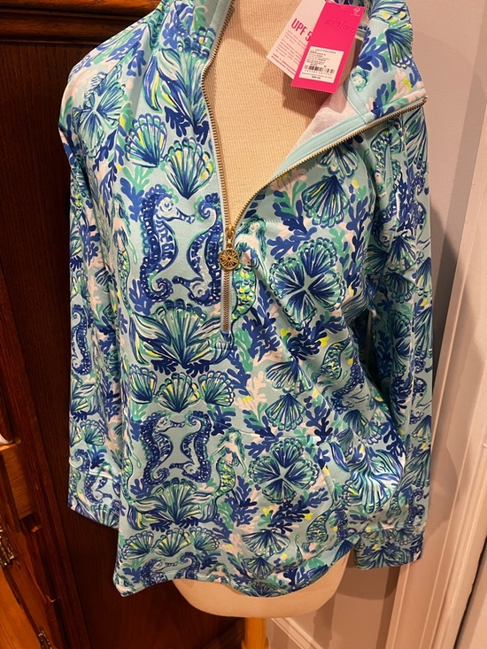 Lilly Pulitzer Tops - Lilly Pulitzer Aqua and Blue mermaid & seahorse  Zip Jacket. Seaglass Aqua